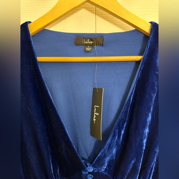 NWT Lulus Make it Merry Royal Blue Velvet Long Sleeve Button-Up Mini Dress - Picture 5 of 6
